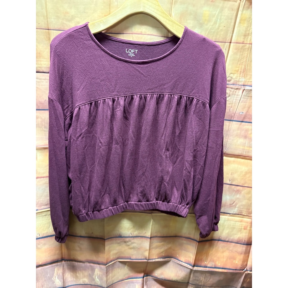 LOFT Outlet Medium Women's Burgundy Ruffled Long Sleeved Top RN140923